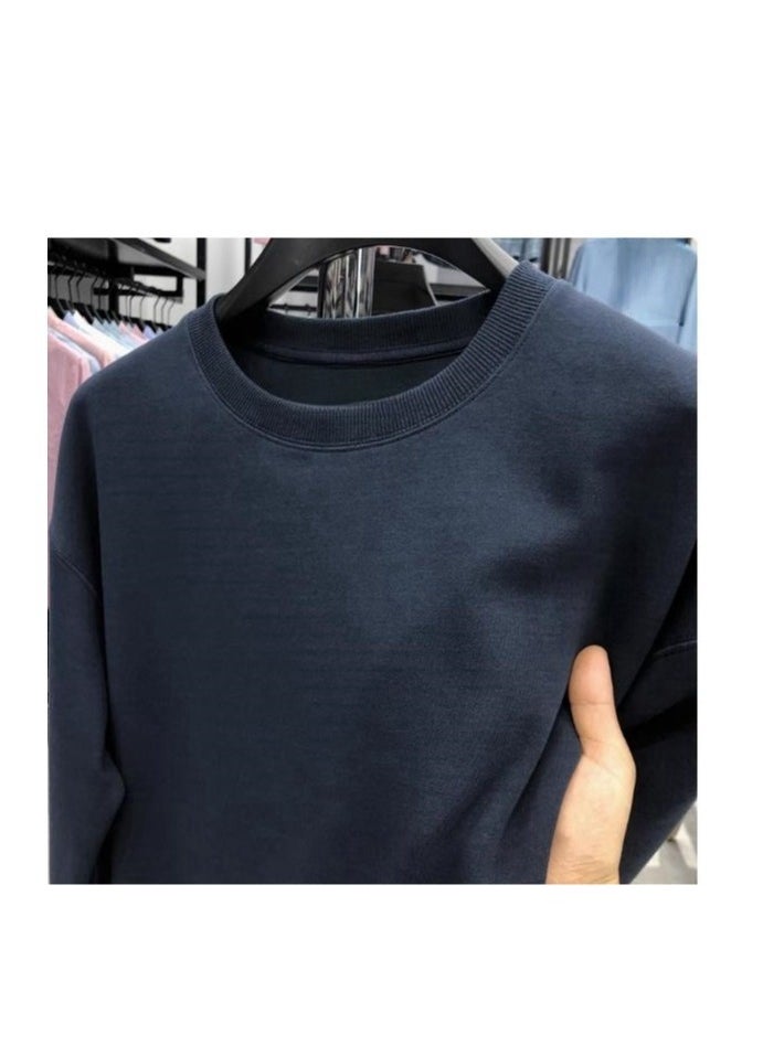 Men's Long Sleeved Round Neck Casual Loose Shoulder Sweatshirt