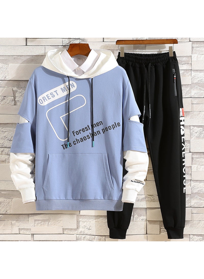 1 x 5 pcs 2020 Mens Casual Hoodie Set Autumn Korean Style Y01 suit light blue