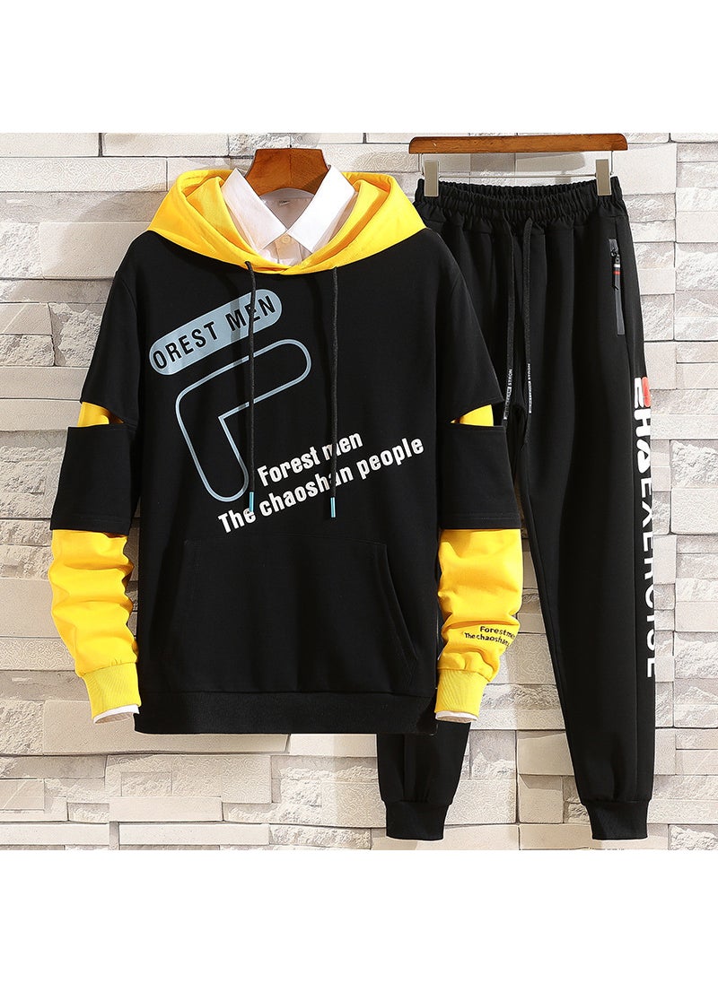 1 x 5 pcs 2020 Mens Casual Hoodie Set Autumn Korean Style Y01 set Black