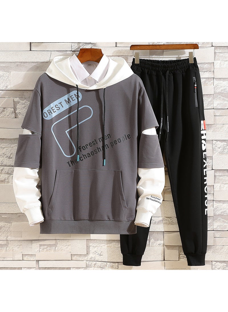 1 x 5 pcs 2020 Mens Casual Hoodie Set Autumn Korean Style Y01 suit Gray