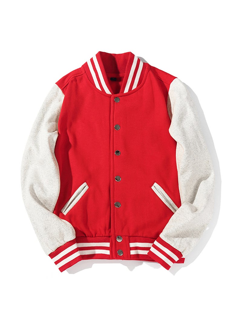 1 x 5 pcs 270g Lightweight Casual Mens Baseball Jacket Cotton Breathable Red