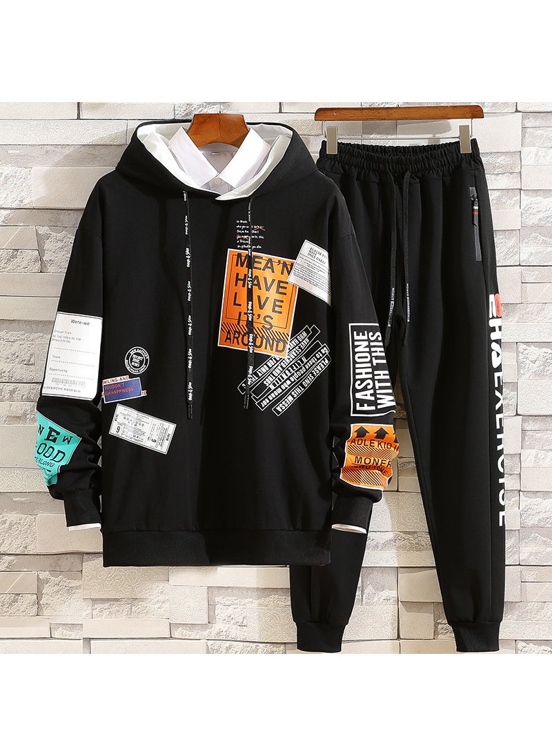 1 x 5 pcs 2020 Mens Casual Hoodie Set Autumn Korean Style Y02 set Black