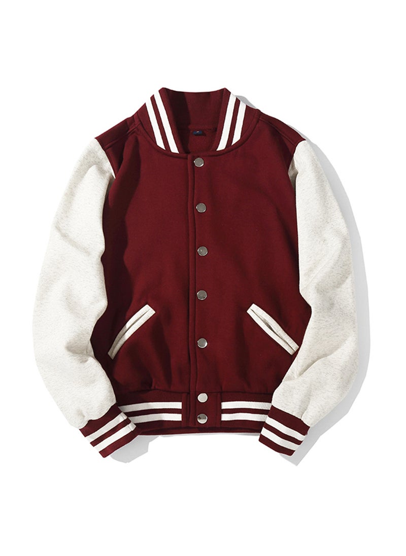 1 x 5 pcs 270g Lightweight Casual Mens Baseball Jacket Cotton Breathable Wine Red