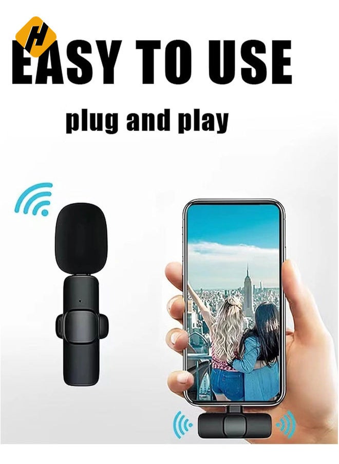 Wireless Lavalier Microphone for iPhone iPad, Mini Microphone, Plug-Play Wireless Microphones Video Recording, Live Stream, YouTube, Interview, TikTok, Vlog