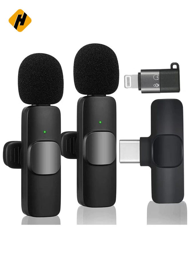 Professional Wireless Lavalier Microphone (2 Pcs) | Ideal for USB-C, IPhone, Smartphones, IPads and Macs with USB-C port, Android devices, laptops with USB-C Port | Auto Noise Reduction