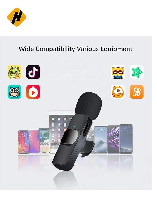 Wireless Lavalier Microphone for iPhone iPad USB C Smartphone, Plug and Play Mini Mic for YouTube TikTok Live Streaming Gaming K Song Recording Auto Noise Reduction