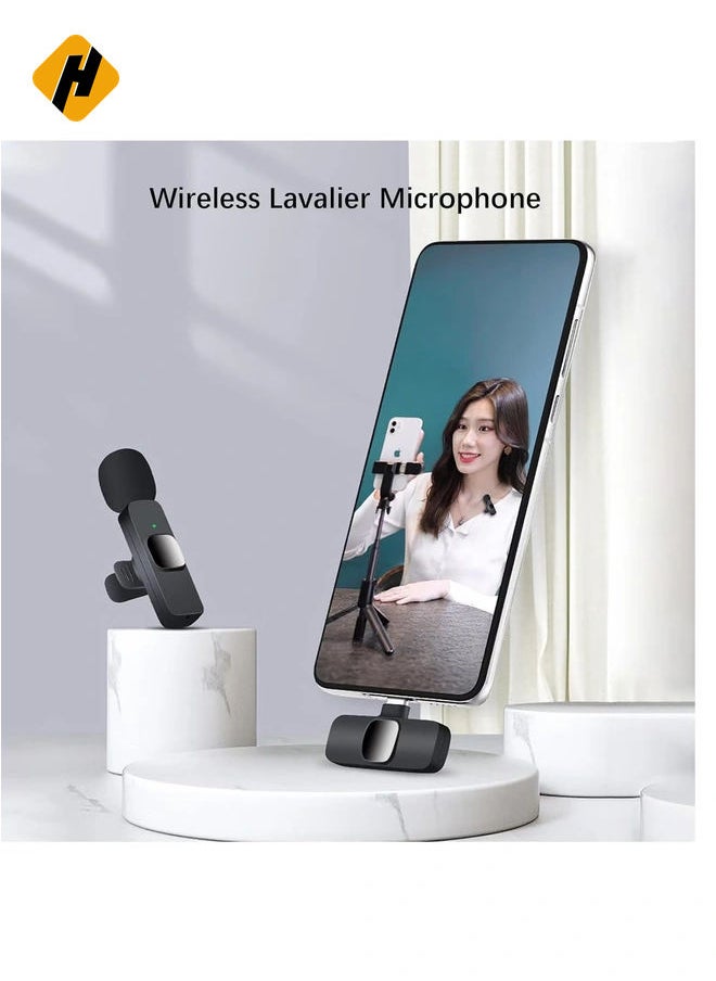 Wireless Lavalier Microphone for iPhone iPad USB C Smartphone, Plug and Play Mini Mic for YouTube TikTok Live Streaming Gaming K Song Recording Auto Noise Reduction