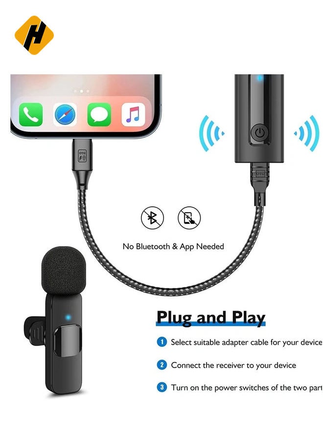 Professional Wireless Lavalier Microphone for iPhone, Android Phone, Camera - Recording Condenser Mic Ultra Low Delay, Lapel Noise canceling Mic for Video YouTube Interview Tiktok Vlog