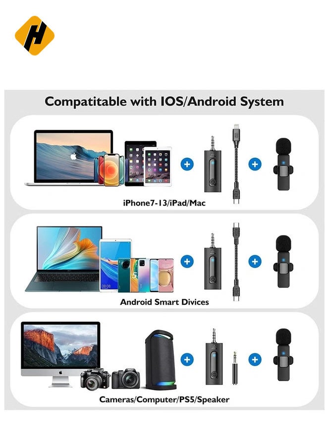 Professional Wireless Lavalier Microphone for iPhone, Android Phone, Camera - Recording Condenser Mic Ultra Low Delay, Lapel Noise canceling Mic for Video YouTube Interview Tiktok Vlog