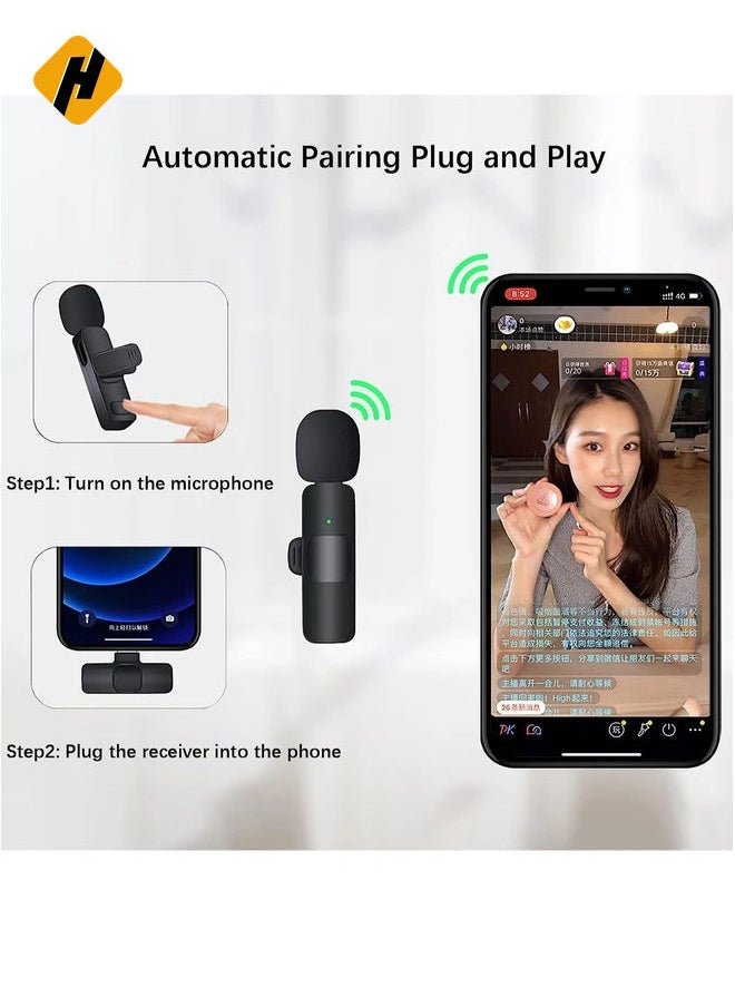 Wireless Lavalier Microphone for USB C Smartphone, Plug and Play Mini Mic for YouTube TikTok Live Streaming Gaming K Song Recording Auto Noise Reduction (USB C 1)