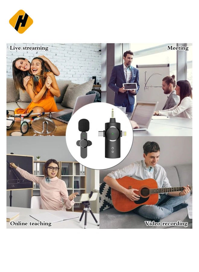 Wireless Microphone,3-in-1 Plug-Play Lapel Microphone for iPhone iPad Android Camera for Recording,YouTube,TikTok, Facebook Live Stream,Noise Reduction Auto-Sync (NO APP or Bluetooth Needed)