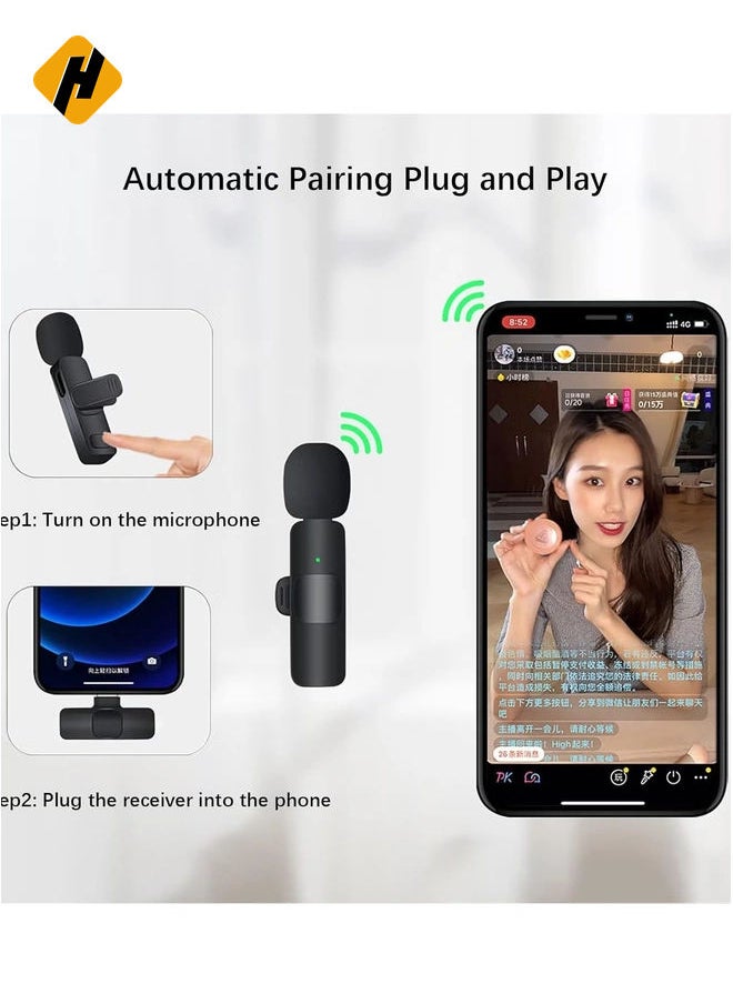 Wireless Lavalier Microphone for USB C Smartphone, Plug and Play Mini Mic for YouTube TikTok Live Streaming Gaming K Song Recording Auto Noise Reduction