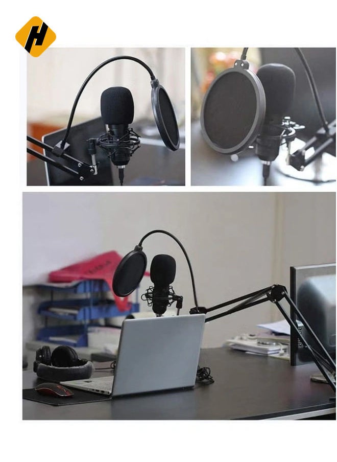 Microphone,Live Sound Card & BM800 Suspension Microphone Kit Broadcasting Recording Condenser Microphone Set Intelligent Volume Audio Mixer Sound Card for Computer PC Live Sound