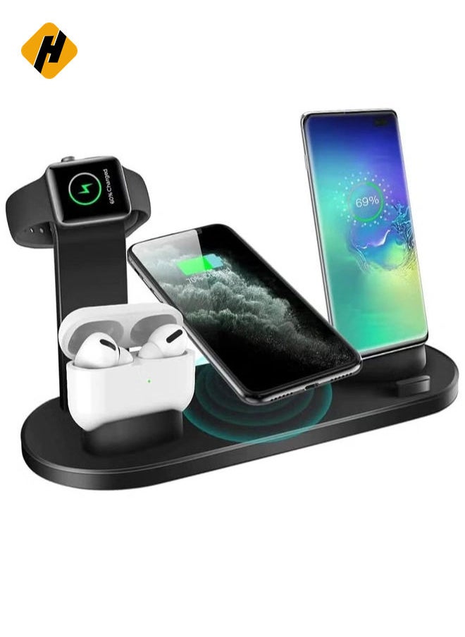 Multi-Function Charging Stand Compatible with iPhone, Android Micro USB & Type-C Phone Wireless 3 in 1 Rotatable Charging Dock - Black