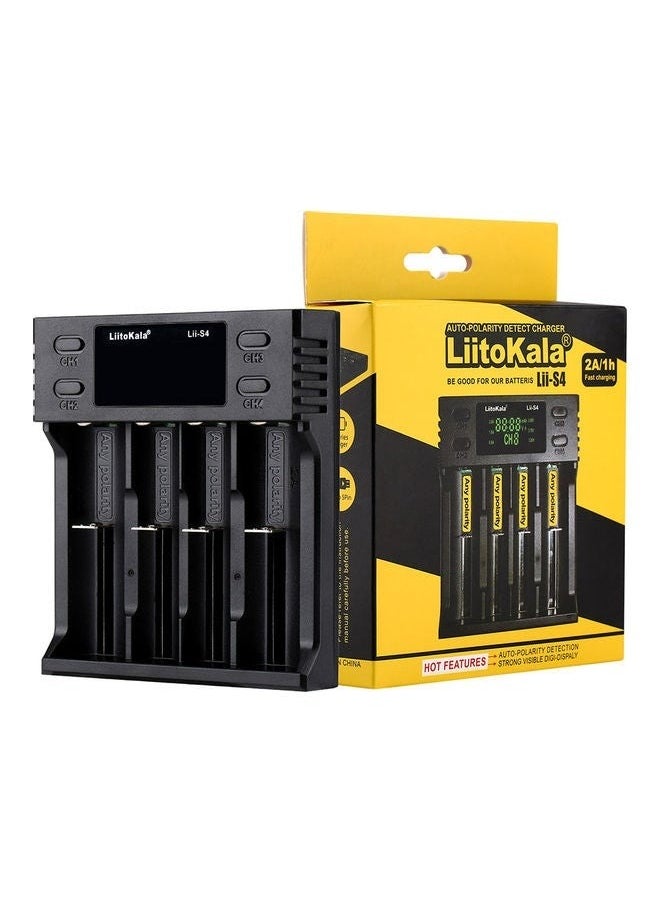 4 Slot Auto-polarity Detector LII-S4 Battery Charger  AAA Lithium NiMH Batteries Black，Display Included Car Power Cords Touch on Fast Charge for Rechargeable Batteries