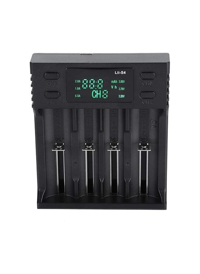 4 Slot Auto-polarity Detector LII-S4 Battery Charger  AAA Lithium NiMH Batteries Black，Display Included Car Power Cords Touch on Fast Charge for Rechargeable Batteries