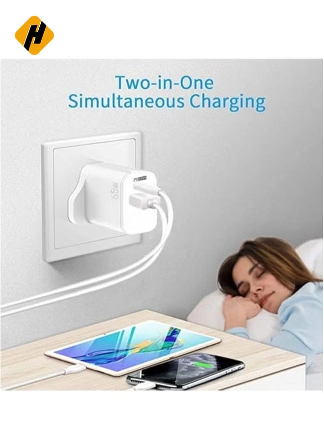 65W USB PD3.0 Fast Recharge,Dual Port Type-C QC3.0 Wall Power Plug for iPhone,iPad,AirPods,Galaxy,Pixel and more (65W-A) (C)