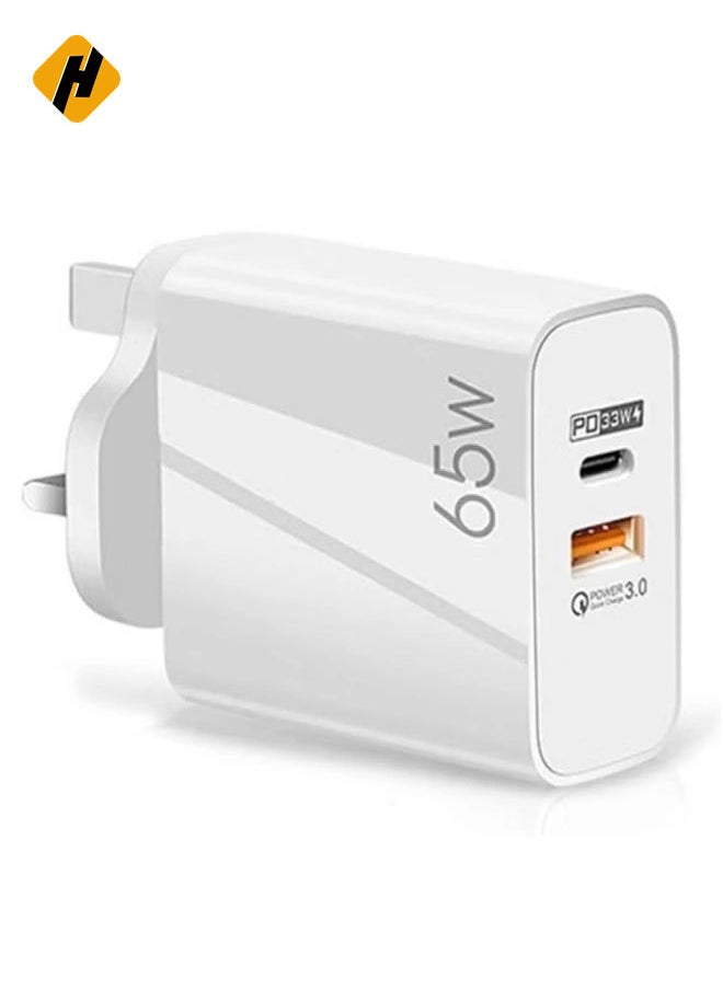 65W USB PD3.0 Fast Recharge,Dual Port Type-C QC3.0 Wall Power Plug for iPhone,iPad,AirPods,Galaxy,Pixel and more (65W-A) (C)