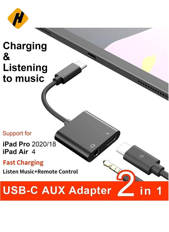 USB C to 3.5mm Headphone Adapter,60W Fast Charge,Type C Audio Jack Earphone Aux Converter,Work for iPad Pro/Air 4