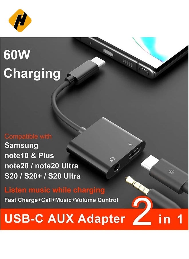 USB C to 3.5mm Headphone Adapter,60W Fast Charge,Type C Audio Jack Earphone Aux Converter,Work for iPad Pro/Air 4