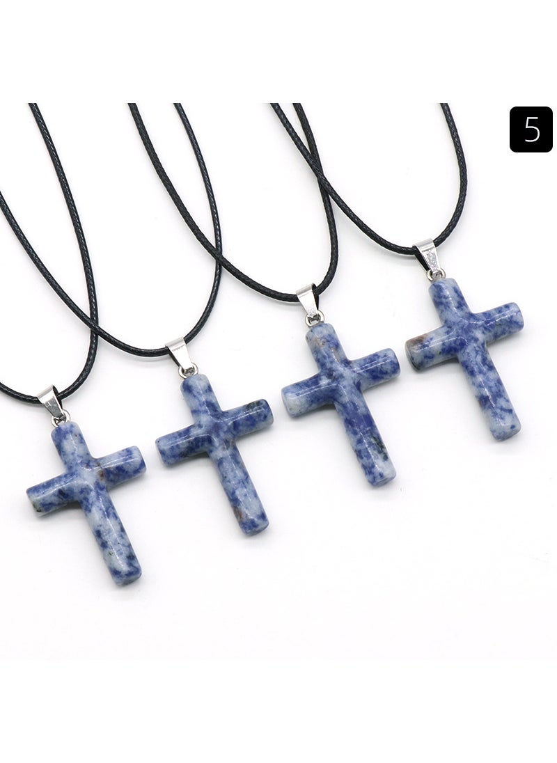 Natural Crystal 40mm Cross Pendant DIY Necklace Charm Blue Point Jade