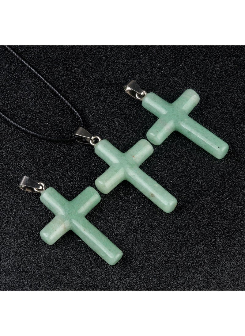 Natural Crystal 40mm Cross Pendant DIY Necklace Charm Green East Mausoleum