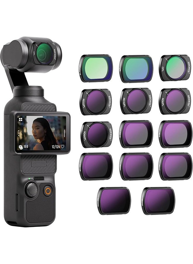 NEEWER Magnetic ND & CPL & Effect Filter Set for DJI OSMO Pocket 3, 14 Pack HD CPL ND8 ND16 ND32 ND64 ND128 ND256 ND1000 ND8/PL ND16/PL ND32/PL ND64/PL Light Pollution Reduction, Black Diffusion 1/4