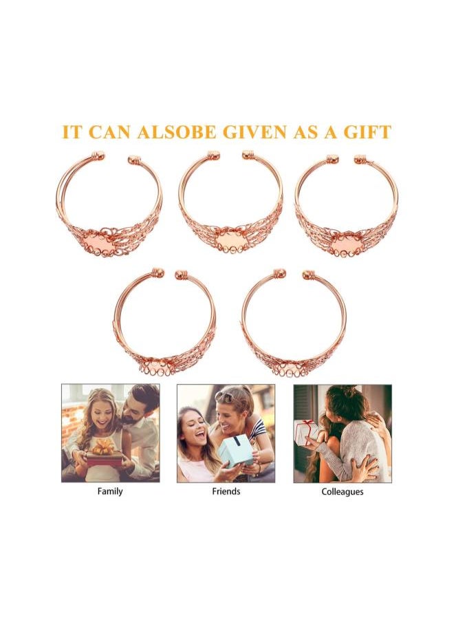 5Pcs Bezel Tray Blank Filigree Cuff Bangles Bracelet with Clear Oval for DIY Crafting Jewelry Making Men Women Gift Rose Gold