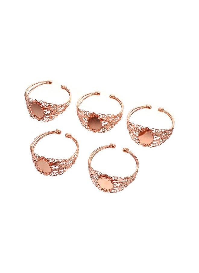 5Pcs Bezel Tray Blank Filigree Cuff Bangles Bracelet with Clear Oval for DIY Crafting Jewelry Making Men Women Gift Rose Gold