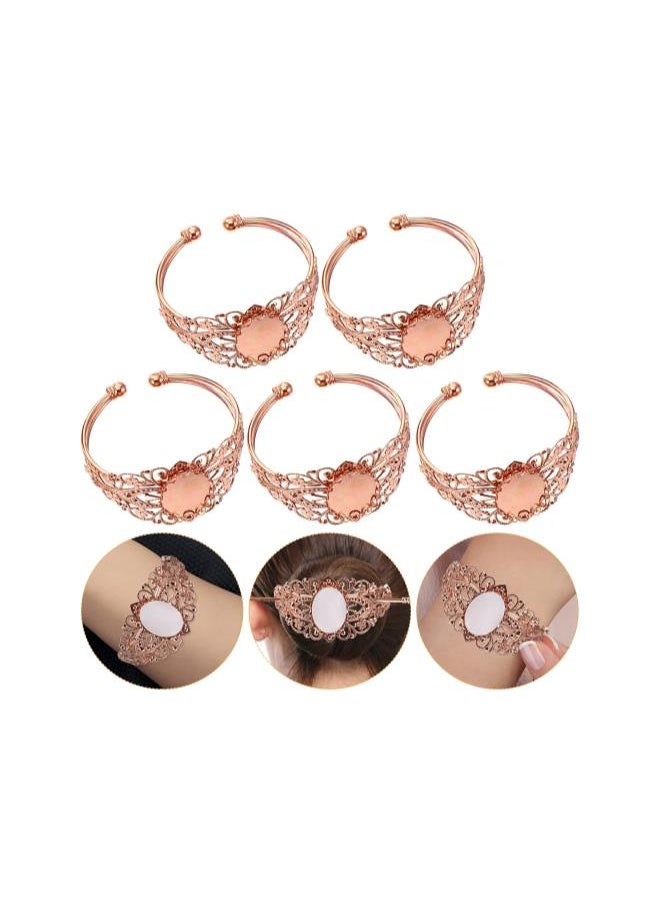 5Pcs Bezel Tray Blank Filigree Cuff Bangles Bracelet with Clear Oval for DIY Crafting Jewelry Making Men Women Gift Rose Gold