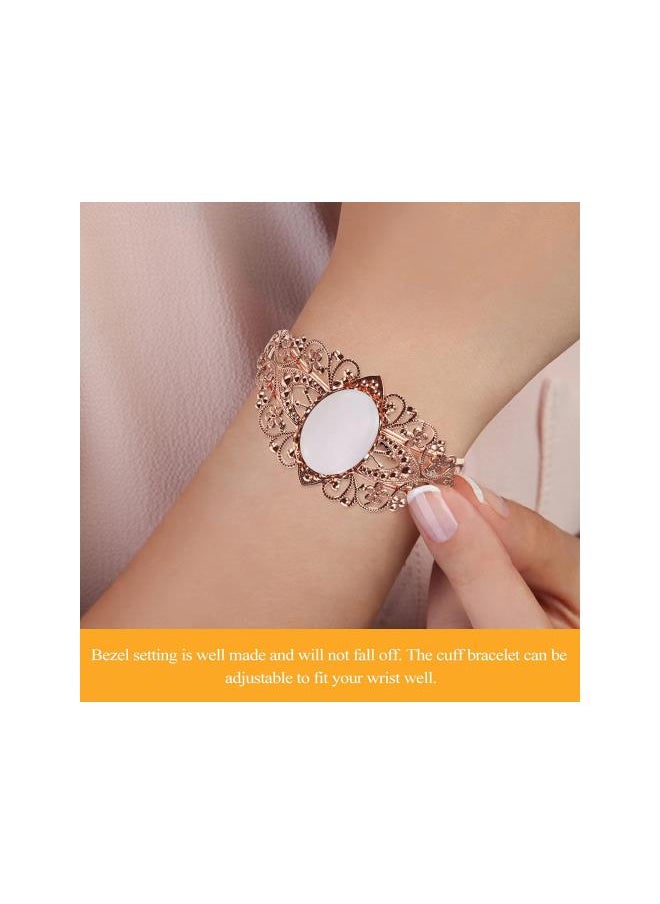 5Pcs Bezel Tray Blank Filigree Cuff Bangles Bracelet with Clear Oval for DIY Crafting Jewelry Making Men Women Gift Rose Gold