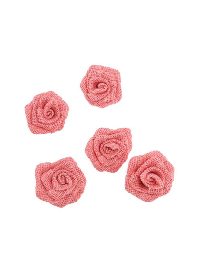 5pcs Burlap Rose Flowers Jute Flower Craft Decoration for Wedding Party Decoration (Pink)