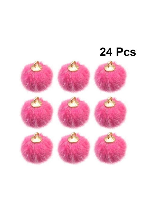 Felt Pom Poms 24pcs Faux Fur Pom Pom Balls Pendant Charms Pom Pom Charms DIY Jewelry Craft Making Accessory for Earring Necklace Bracelet Keychain 15mm (Rosy) Purse Charms