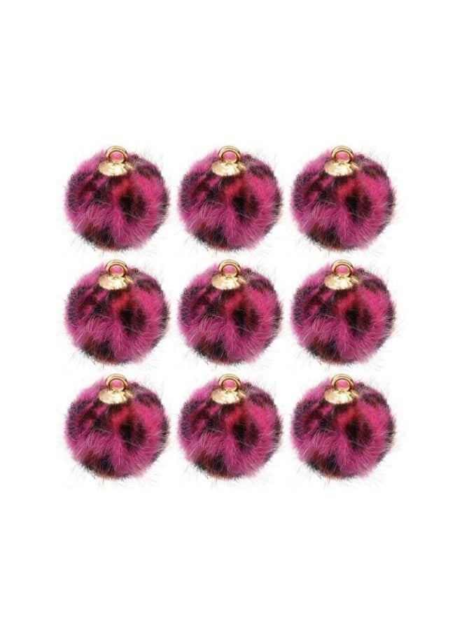 24pcs Faux Fur Pom Pom Balls Pendant Charms Leopard Pom Pom Charms DIY Jewelry Craft Making Accessory for Earring Necklace Bracelet 15mm (Rosy)