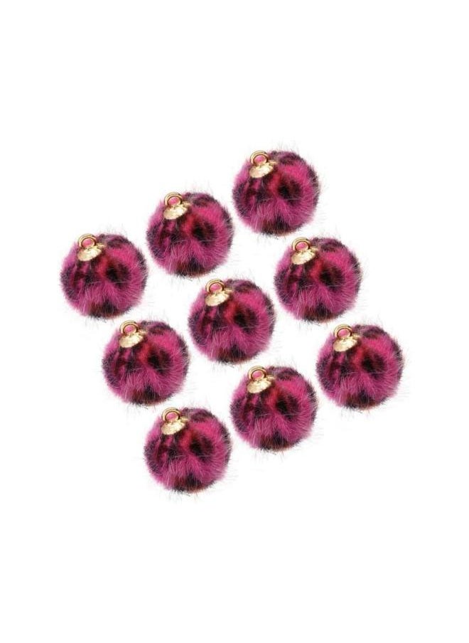 24pcs Faux Fur Pom Pom Balls Pendant Charms Leopard Pom Pom Charms DIY Jewelry Craft Making Accessory for Earring Necklace Bracelet 15mm (Rosy)