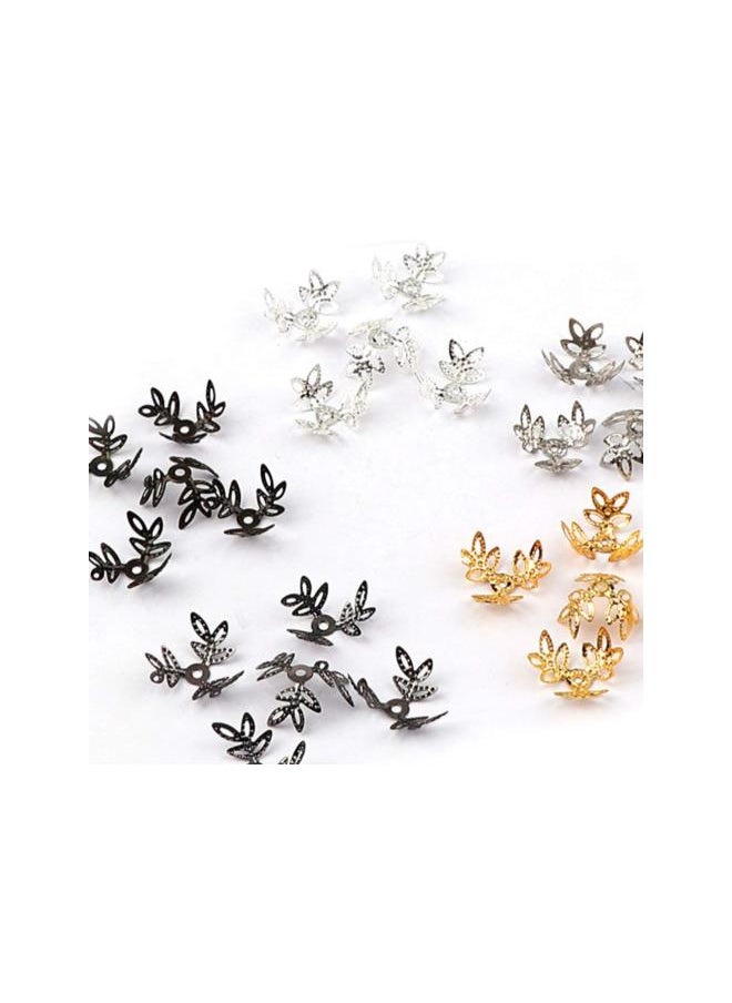 400PCS Flower End Caps 10mm Three-Leaf Hollow Bead Caps Jewelry Making Metal Spacers Findings for Bracelet Necklace Making (Black)