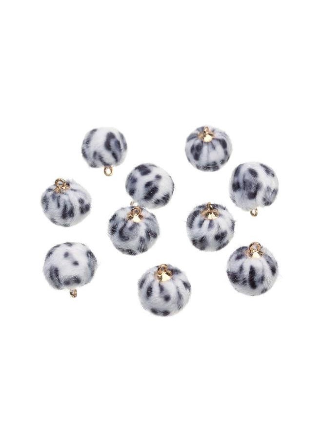 24pcs Faux Fur Pom Pom Balls Pendant Charms Leopard Pom Pom Charms DIY Jewelry Craft Making Accessory for Earring Necklace Bracelet 15mm (Black)