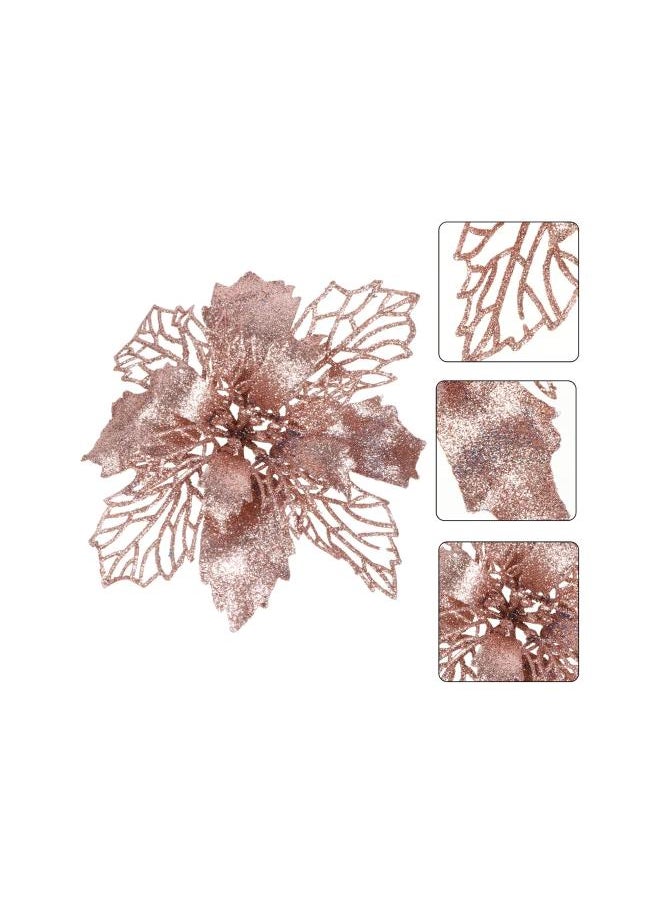 Christmas Poinsettia Flowers Artificial Glitter Flowers Christmas Tree New Year Ornaments 1Set 12Pcs