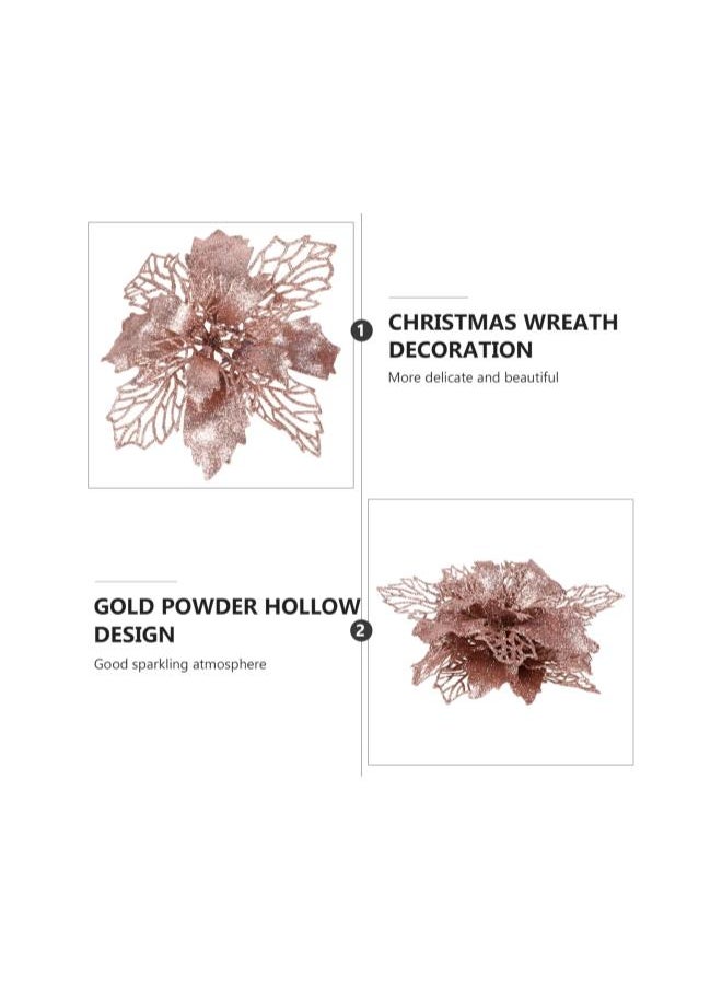 Christmas Poinsettia Flowers Artificial Glitter Flowers Christmas Tree New Year Ornaments 1Set 12Pcs