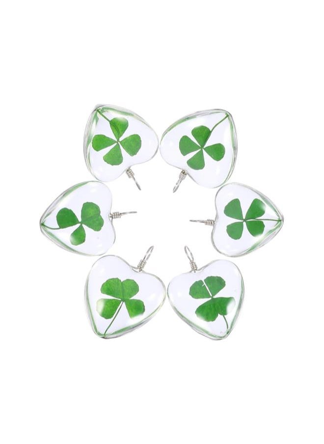 6Pcs Dried Flower Pendant Four- Leaf Clover Charm Glass Globe Bubble Bottle Charms Pendants Dried Flower Resin Jewellery Glass Dome Tiles for DIY Jewellery Making