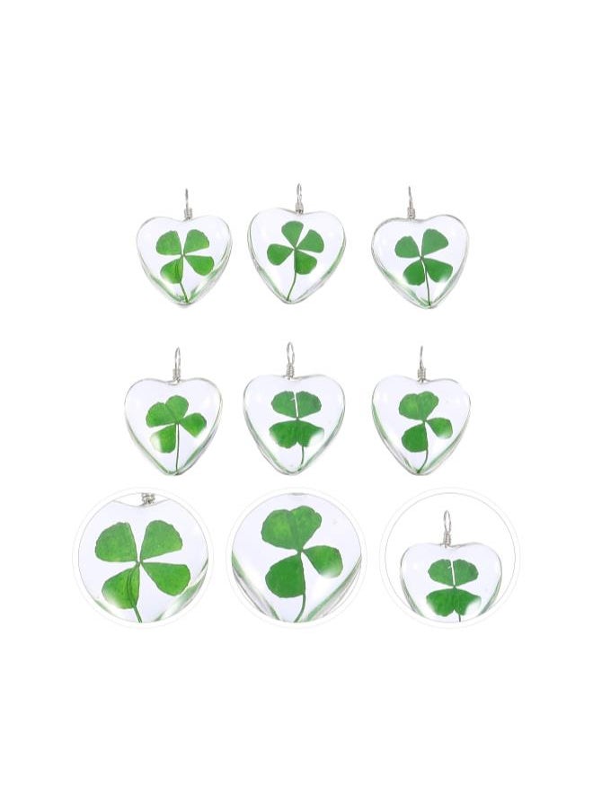 6Pcs Dried Flower Pendant Four- Leaf Clover Charm Glass Globe Bubble Bottle Charms Pendants Dried Flower Resin Jewellery Glass Dome Tiles for DIY Jewellery Making