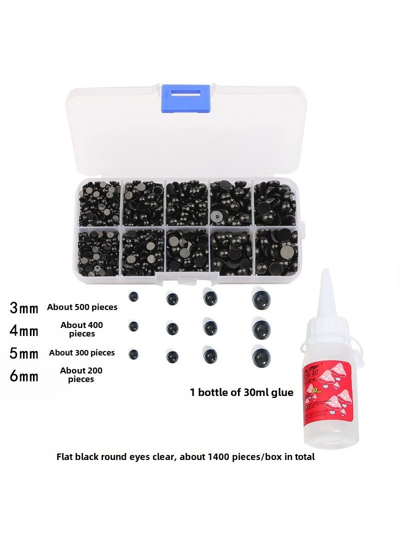 Acrylic Flat-Back Panda Eyes Nose DIY Doll Beads Diameter 3/4/5/6mm total about 1400 boxes + glue