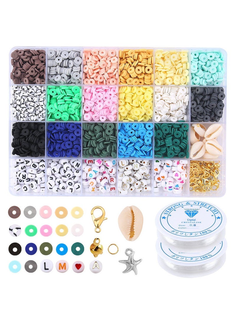 Bohemian DIY Jewelry Clay Beads Kit (19)24-grid soft pottery + letter beads + elastic line New