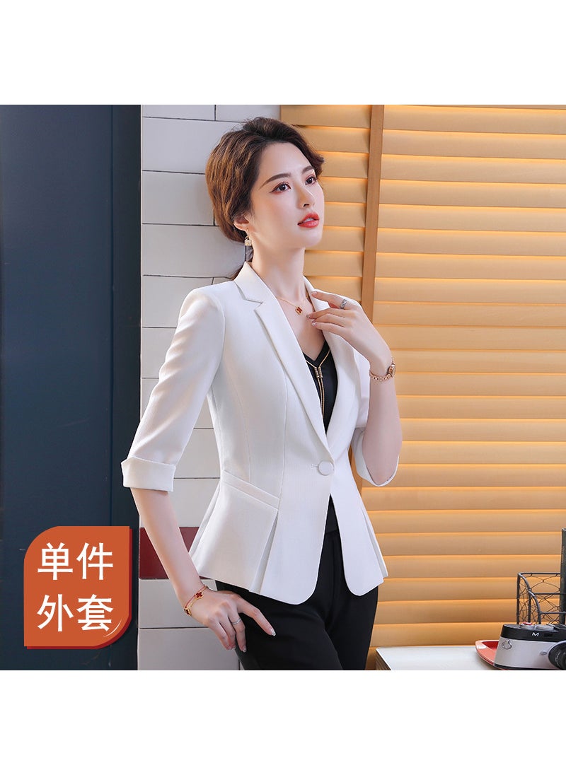 Summer Mid-Sleeve Cropped Blazer for Women White suit