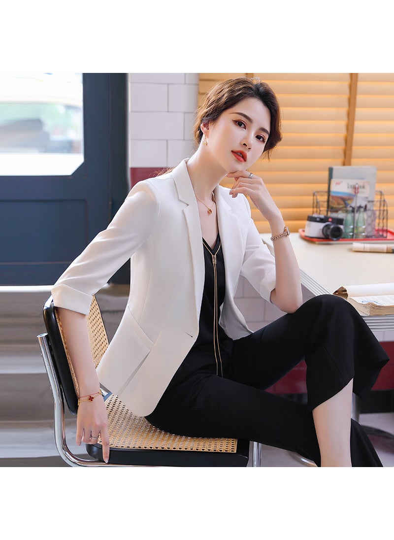 Summer Mid-Sleeve Cropped Blazer for Women Red suit
