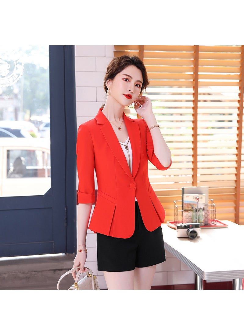 Summer Mid-Sleeve Cropped Blazer for Women Red suit