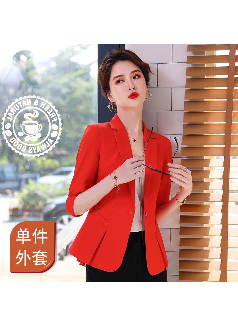 Summer Mid-Sleeve Cropped Blazer for Women Red suit