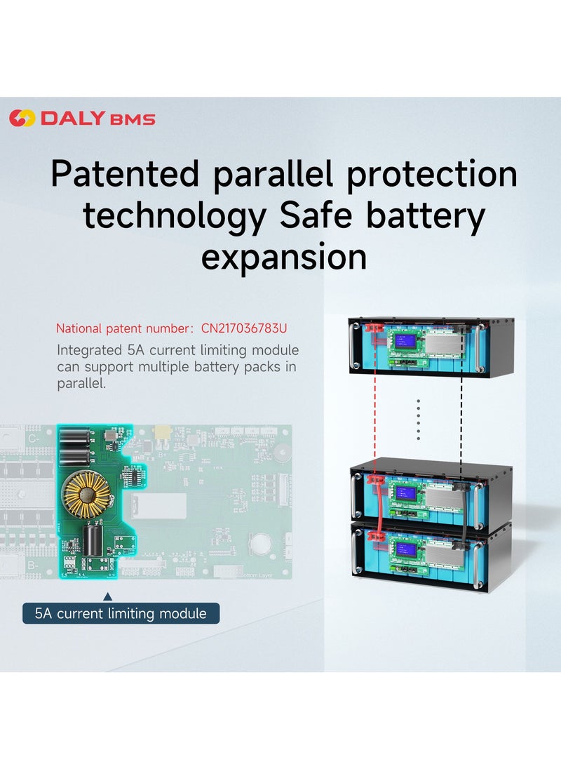 DALY Smart Home Storage BMS 100A 200A 8S 16S UART & CAN/RS485 Protection Board for LFP Lithium Battery Pack(Include 3,2''screen and bluetooth module)