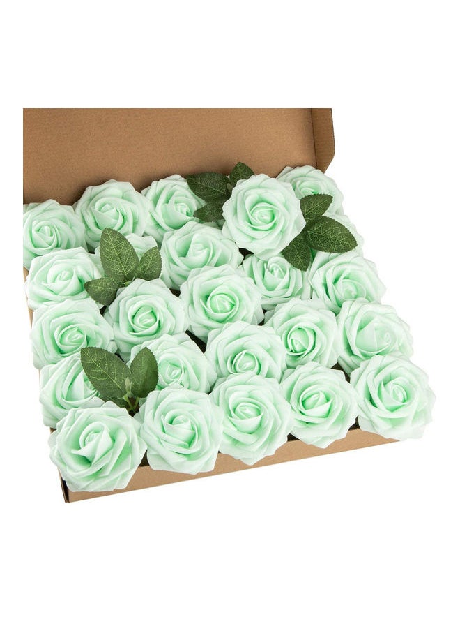 25-Piece Artificial Rose Flower Set White/Green