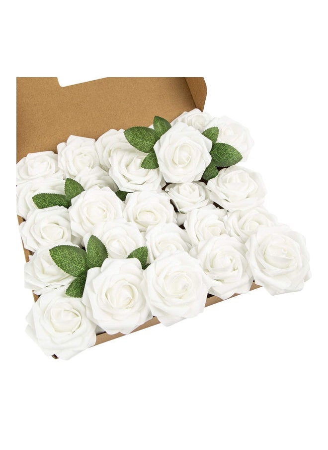 25-Piece Artificial Rose Flower Plant White/Green